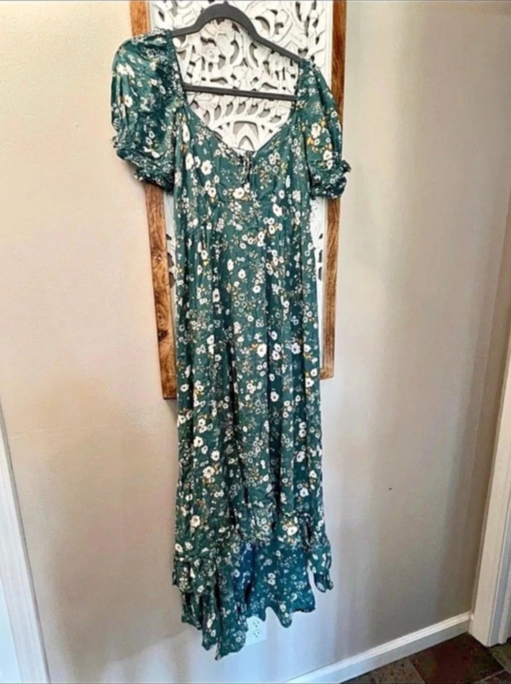 Patrons of Peace Floral Maxi Dress in Green & White Like New